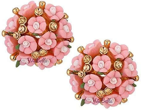 گوشواره های رزینی طرح گل با روکش طلای YouBella Jewellery برای زنان و دختران (صورتی)