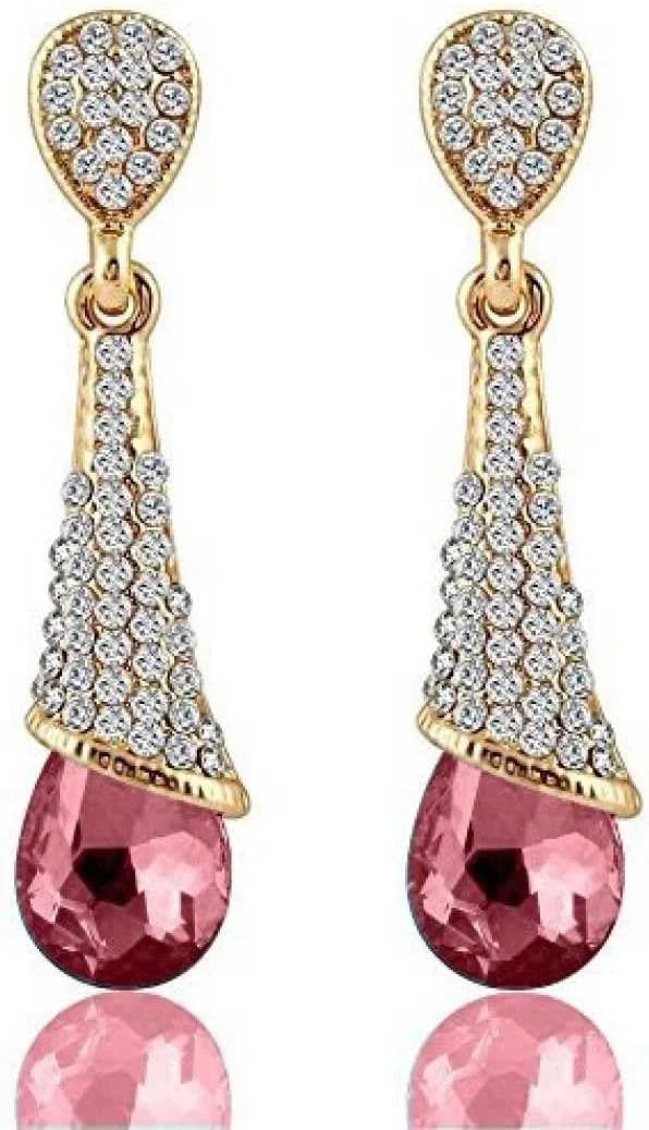 گوشواره های آویز طلایی زنانه یوBella مناسب مهمانی (صورتی)(YBEAR_31257A)