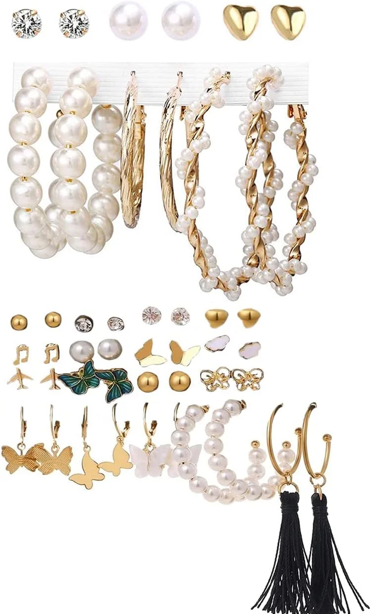 یوBella زیورآلات مد گوشواره های روکش طلایی، ترکیبی از گوشواره برای دختران و زنان (طلایی) (YBEAR_33259)، متوسط، برنجی، بدون سنگ قیمتی