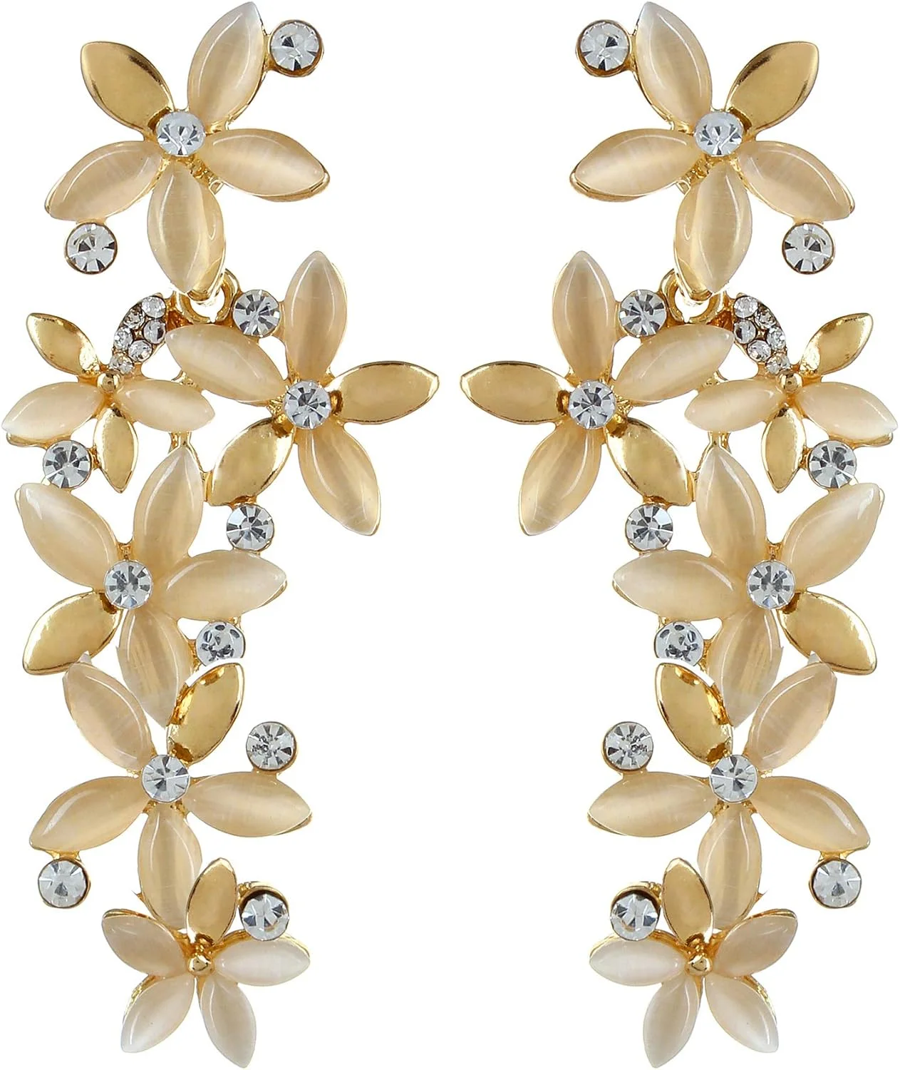 گوشواره های آویز نگین دار و طلایی زنانه یوولا مناسب مهمانی (طلایی-سفید)(Ybear_31243)