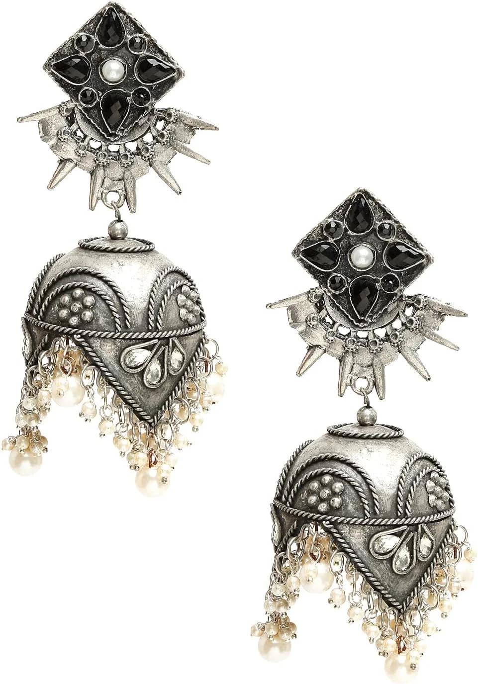 گوشواره های جومکی بزرگ نقره ای اکسید شده الهام گرفته از سلبریتی YouBella Jewellery برای دختران و زنان