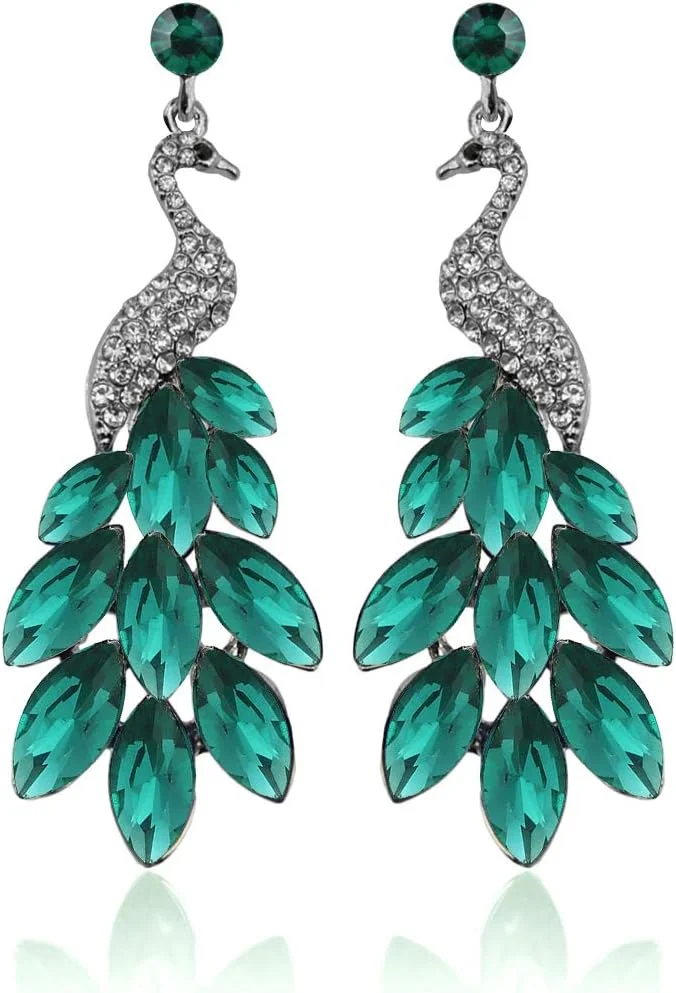 گوشواره های آویزی نقره ای طرح دار مجلسی شیک YouBella برای زنان (سبز) (YBEAR_32281)