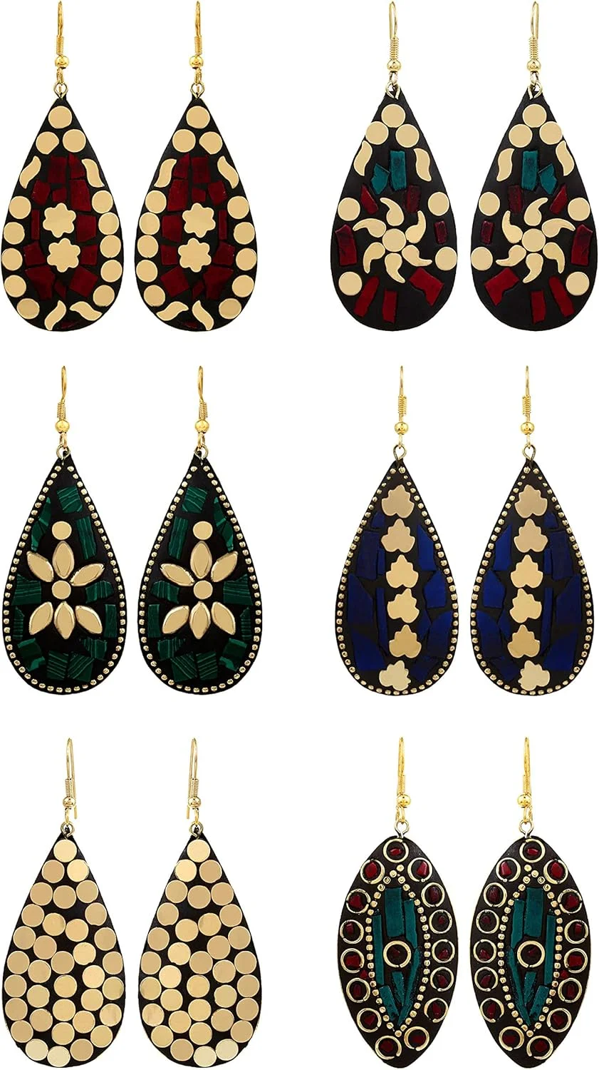 یوتبلا زیورآلات با روکش طلای شیک ترین و جدیدترین ست گوشواره های افغانی تبتی برای دختران و زنان - ست 6 عددی