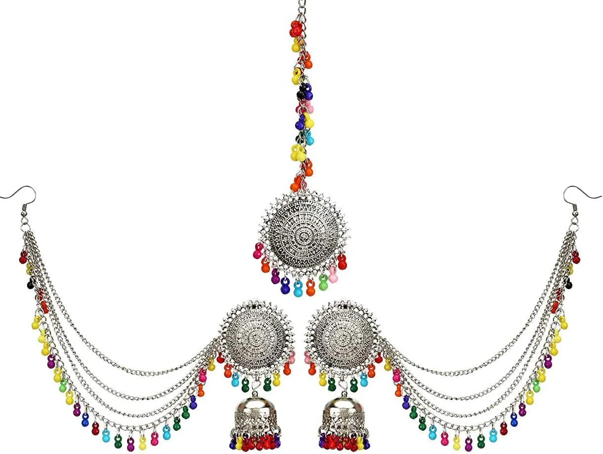 یوطلا گوشواره های آویز چند رنگ نقره ای با طرح های افغانی، کشمیری و قبیله ای برای زنان
