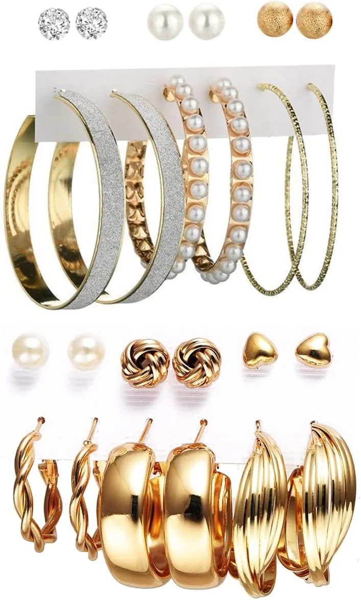 یوتبلا زیورآلات مد گوشواره های آبکاری شده طلایی، ترکیبی از گوشواره برای دختران و زنان، متوسط، کریستال، بدون سنگ قیمتی