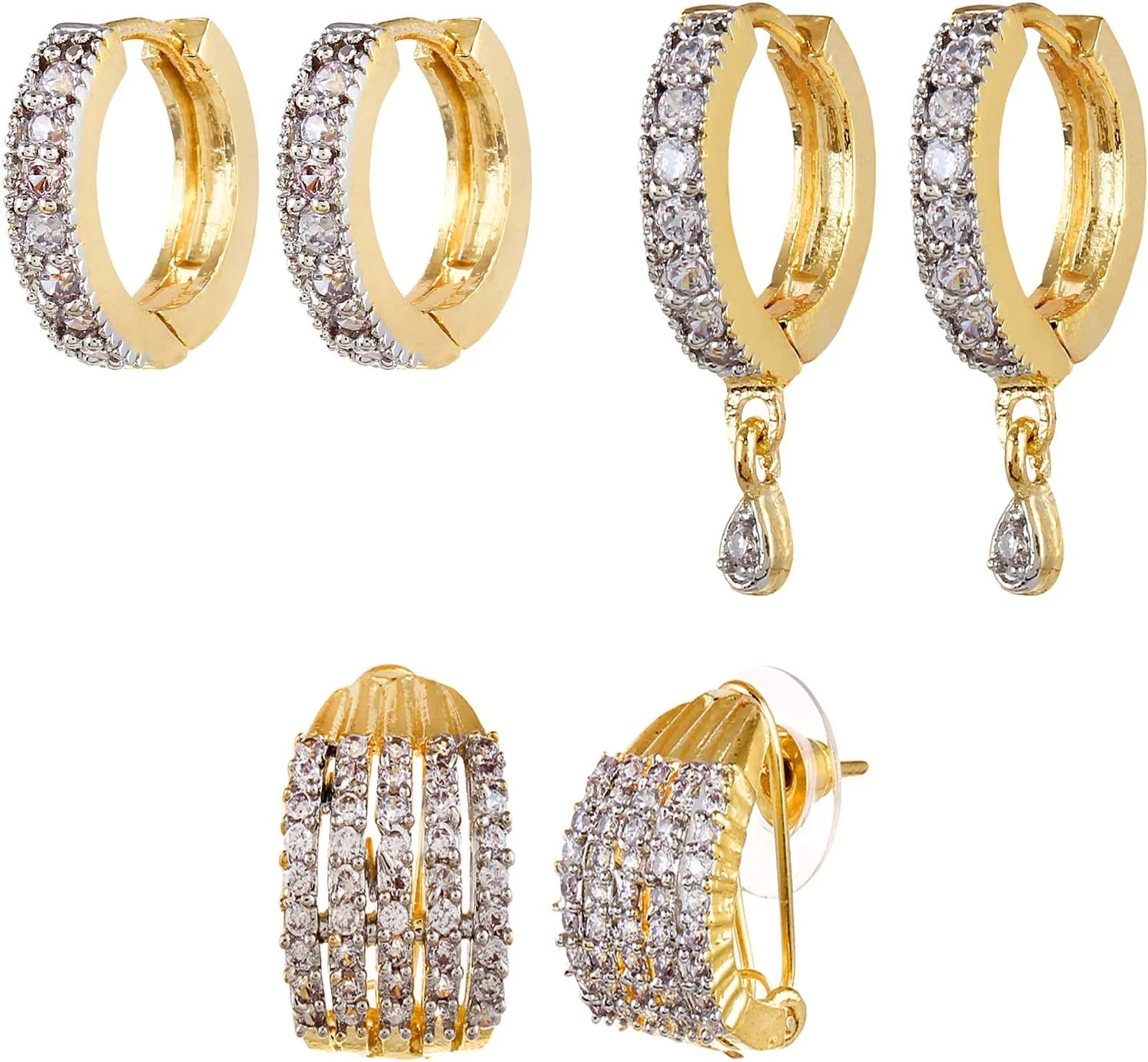 گوشواره های میخی نگین دار زنانه یوBella با روکش طلایی و نگین های الماس آمریکایی مناسب مهمانی (طلایی)(YBECB_08_FON)