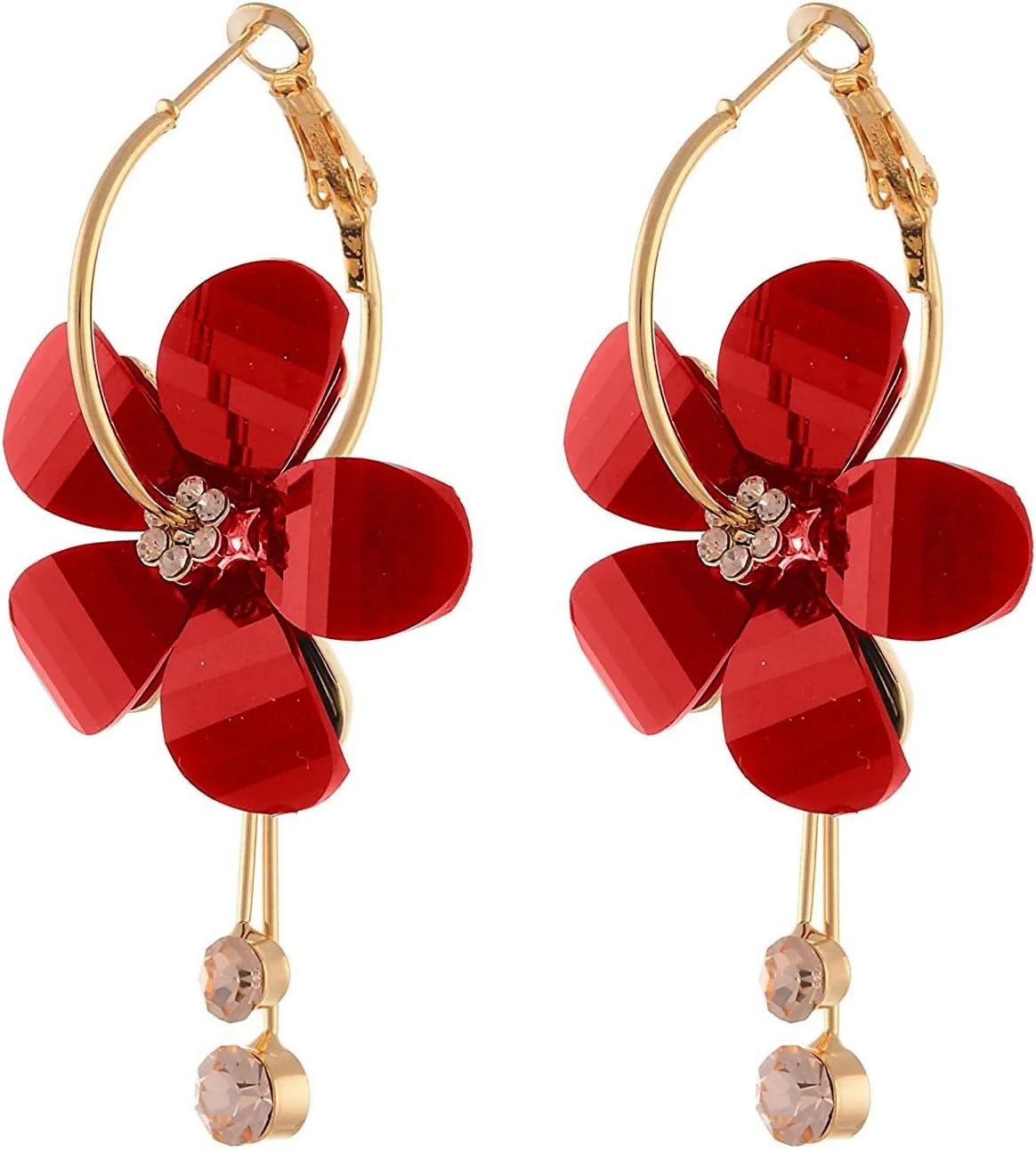 یوBella گوشواره های آویز مجلسی شیک با روکش طلایی برای زنان (قرمز) (Ybear_31573)