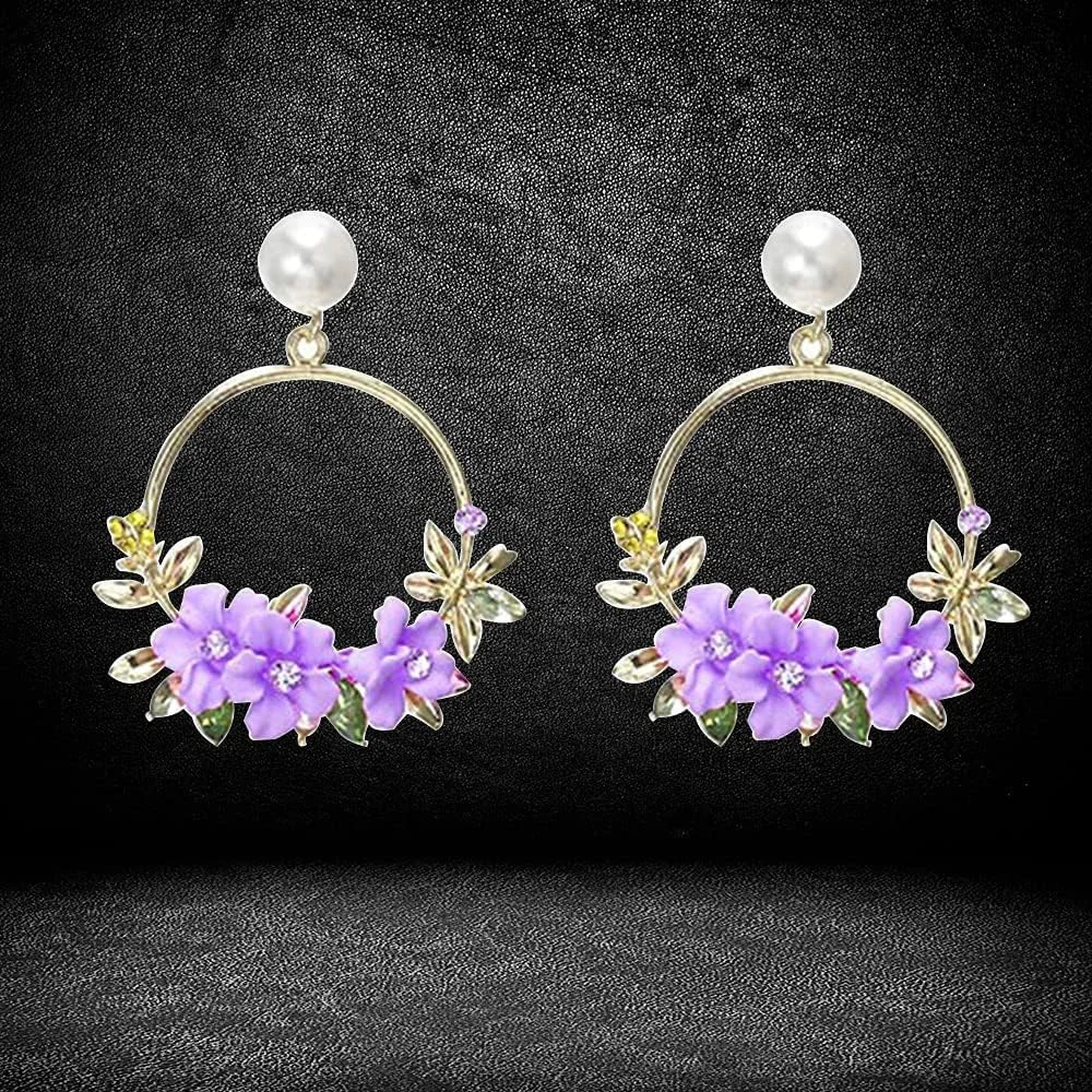 گوشواره زنانه یوولا جواهری، گوشواره های رزینی گلدار شیک برای دختران و زنان (بنفش)