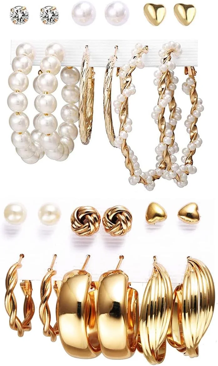 یوBella Fashion Jewellery گوشواره های آبکاری شده طلایی، مجموعه ای از گوشواره ها برای دختران و زنان