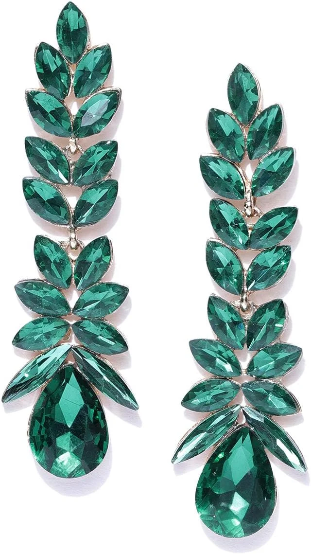 گوشواره آویز مجلسی شیک زنانه یوولا با روکش طلایی (سبز) (YBEAR_32219)