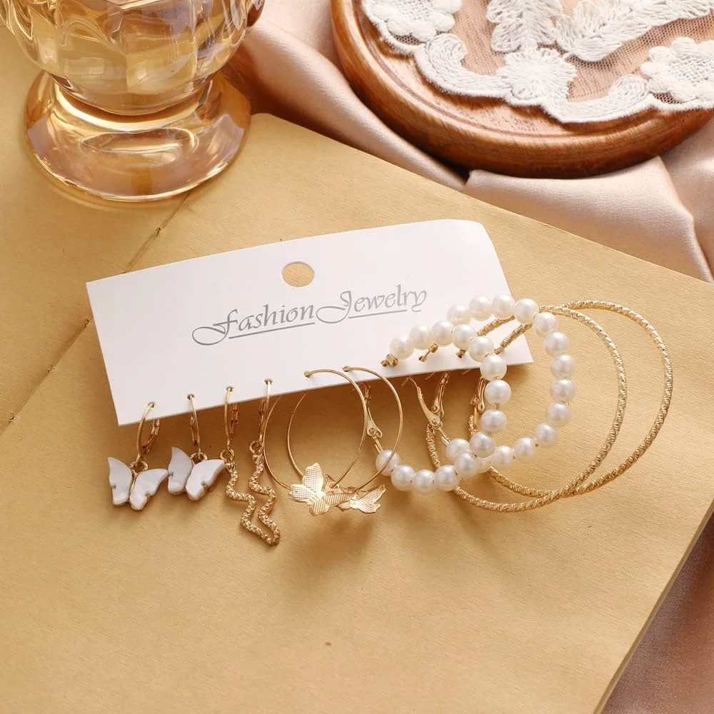 یوBella Jewellery ست 5 تایی گوشواره حلقه ای روکش طلایی برای دختران و زنان (طلایی) (YBEAR_32945)، متوسط