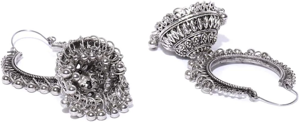 گوشواره زنانه YouBella، جواهرات گوشواره، گوشواره های جومکا کشمیری افغانی برای دختران و زنان (نقره ای) (YBEAR_32197)