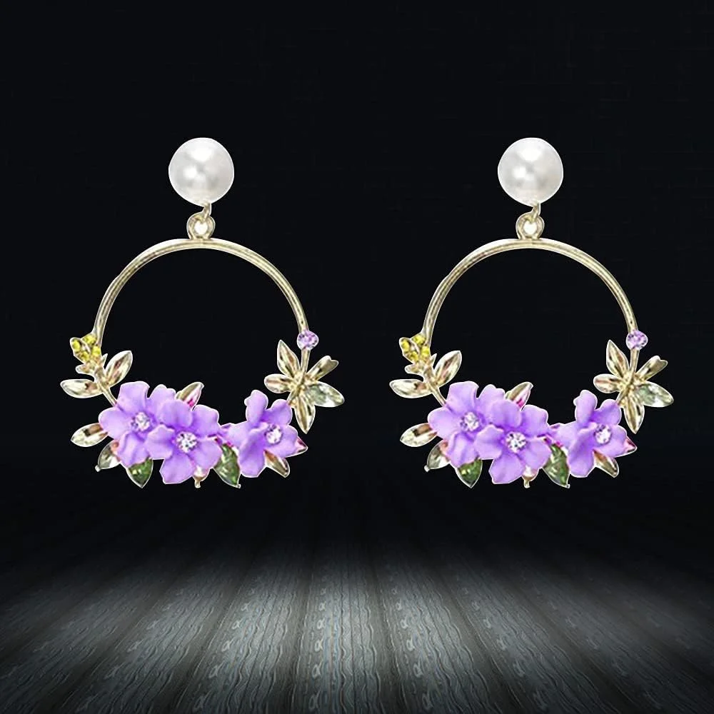 گوشواره زنانه یوولا جواهری، گوشواره های رزینی گلدار شیک برای دختران و زنان (بنفش)