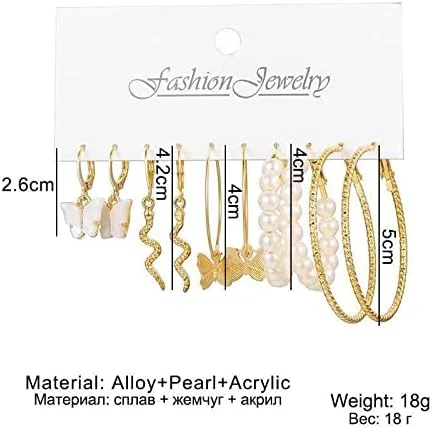 یوBella Jewellery ست 5 تایی گوشواره حلقه ای روکش طلایی برای دختران و زنان (طلایی) (YBEAR_32945)، متوسط