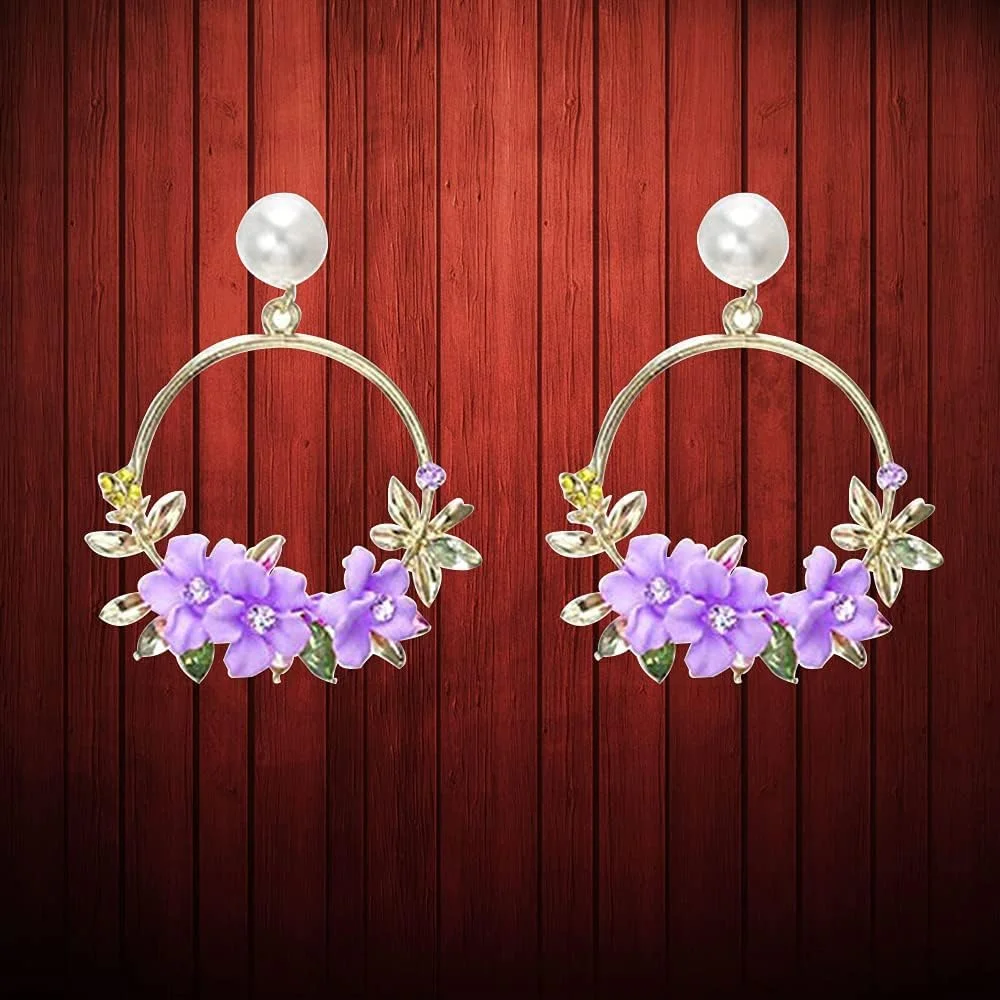 گوشواره زنانه یوولا جواهری، گوشواره های رزینی گلدار شیک برای دختران و زنان (بنفش)