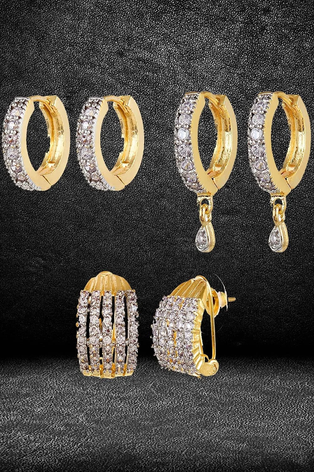 گوشواره های میخی نگین دار زنانه یوBella با روکش طلایی و نگین های الماس آمریکایی مناسب مهمانی (طلایی)(YBECB_08_FON)