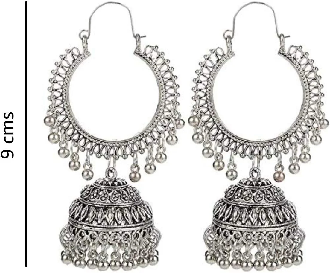 گوشواره زنانه YouBella، جواهرات گوشواره، گوشواره های جومکا کشمیری افغانی برای دختران و زنان (نقره ای) (YBEAR_32197)