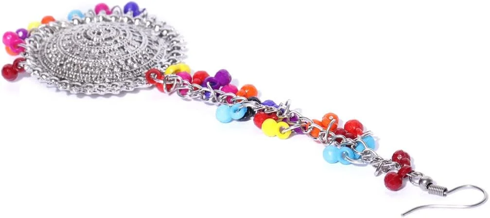 یوطلا گوشواره های آویز چند رنگ نقره ای با طرح های افغانی، کشمیری و قبیله ای برای زنان