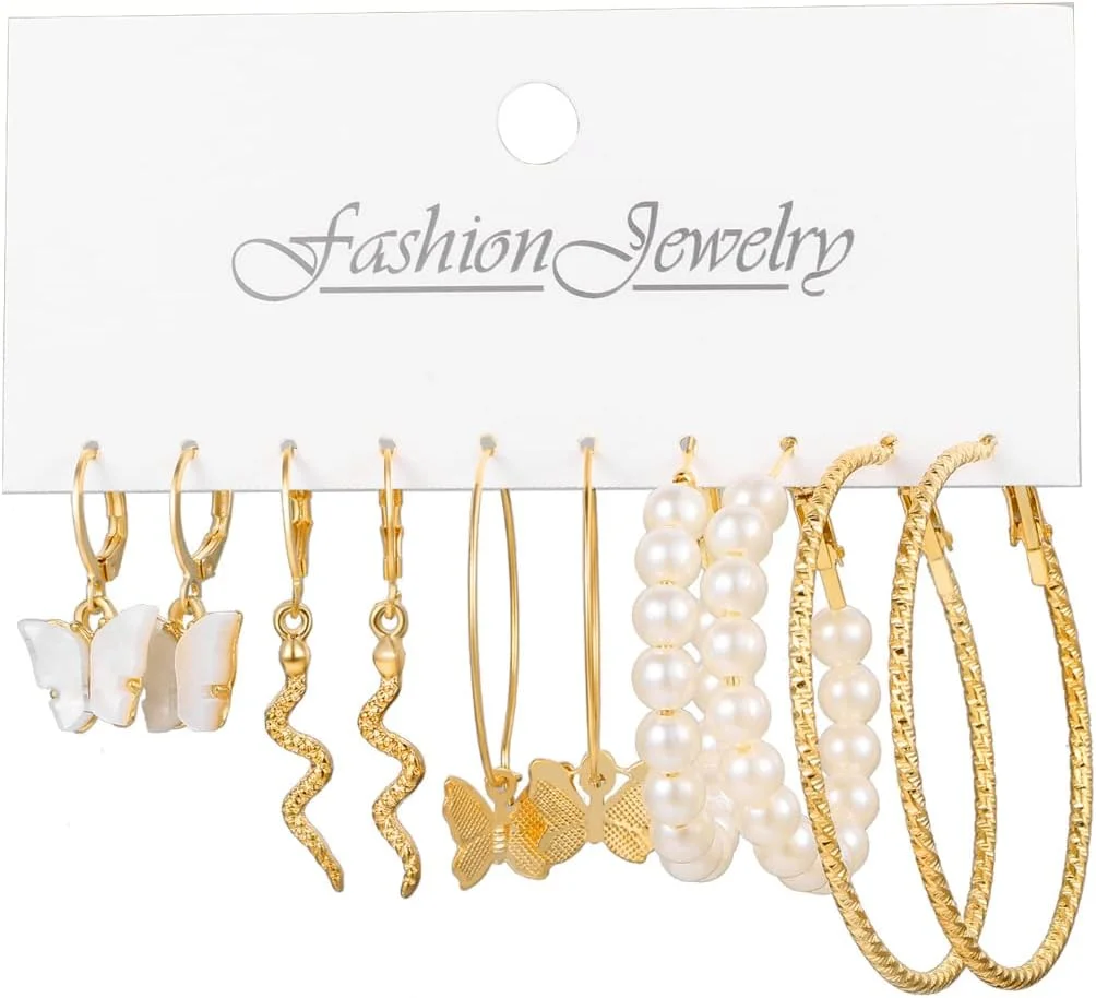 یوBella Jewellery ست 5 تایی گوشواره حلقه ای روکش طلایی برای دختران و زنان (طلایی) (YBEAR_32945)، متوسط