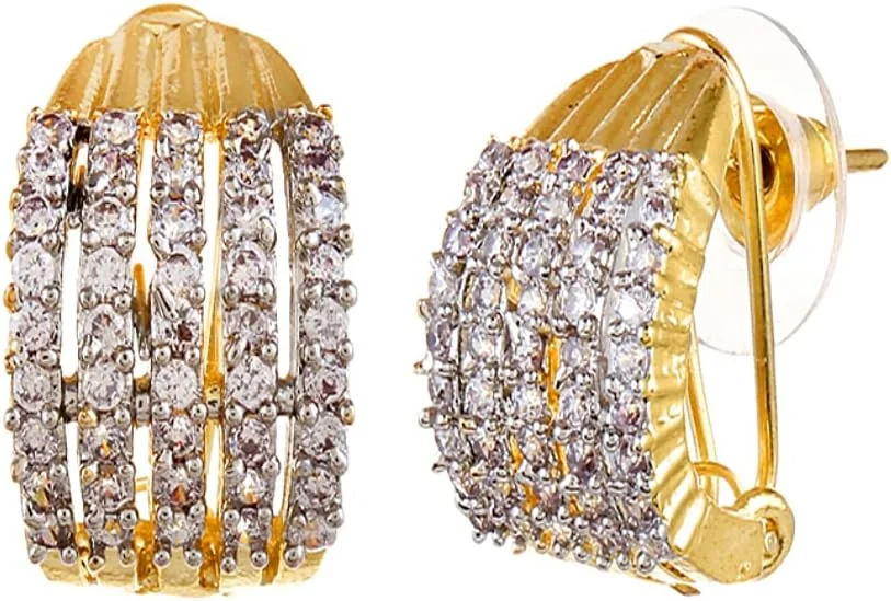 گوشواره های میخی نگین دار زنانه یوBella با روکش طلایی و نگین های الماس آمریکایی مناسب مهمانی (طلایی)(YBECB_08_FON)