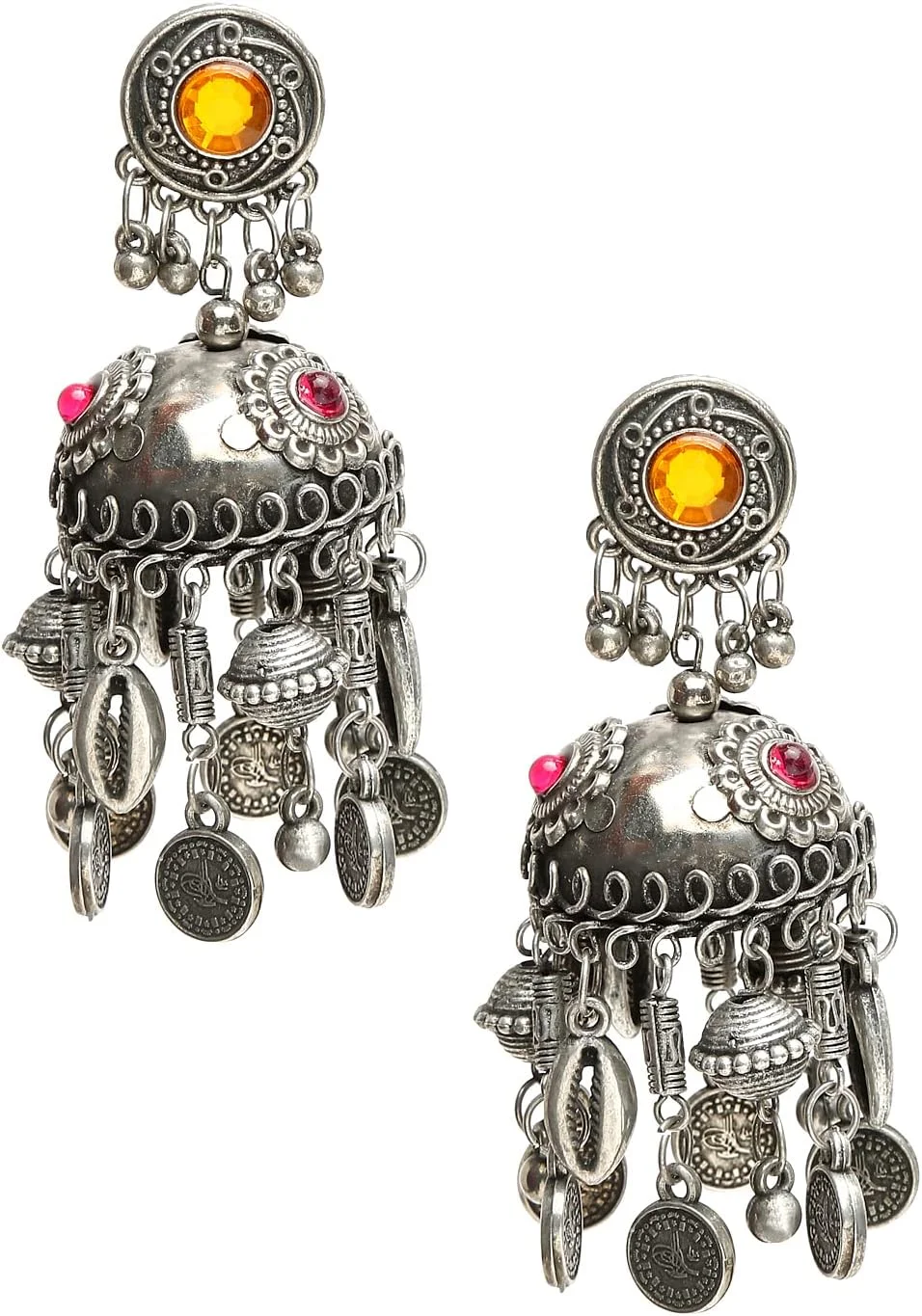 گوشواره های جومکی بزرگ نقره ای اکسید شده الهام گرفته از سلبریتی YouBella Jewellery برای دختران و زنان