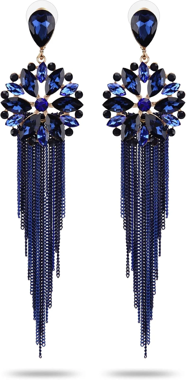 گوشواره های دست ساز کریستالی منگوله دار طلایی زنانه YouBella Jewellery (آبی)، سایز آزاد