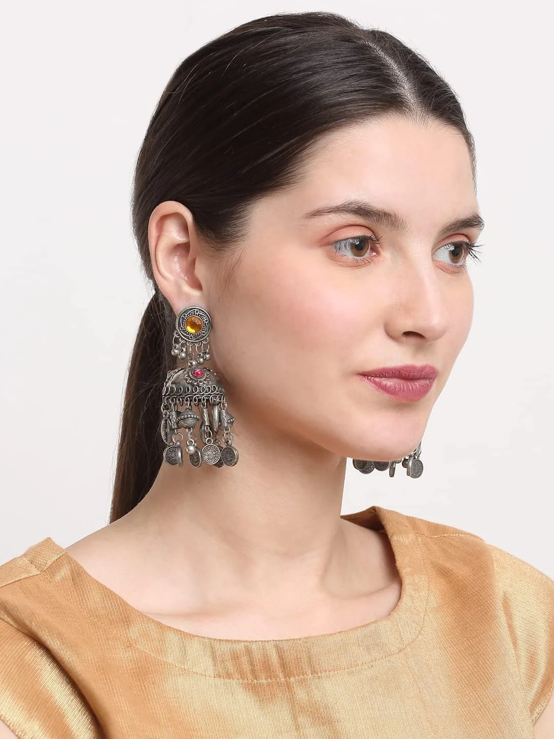 گوشواره های جومکی بزرگ نقره ای اکسید شده الهام گرفته از سلبریتی YouBella Jewellery برای دختران و زنان گوشواره های جومکی بزرگ نقره ای اکسید شده الهام گرفته از سلبریتی YouBella Jewellery برای دختران و زنان