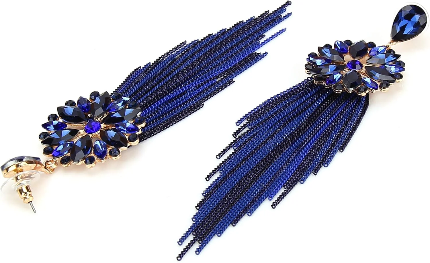 گوشواره های دست ساز کریستالی منگوله دار طلایی زنانه YouBella Jewellery (آبی)، سایز آزاد