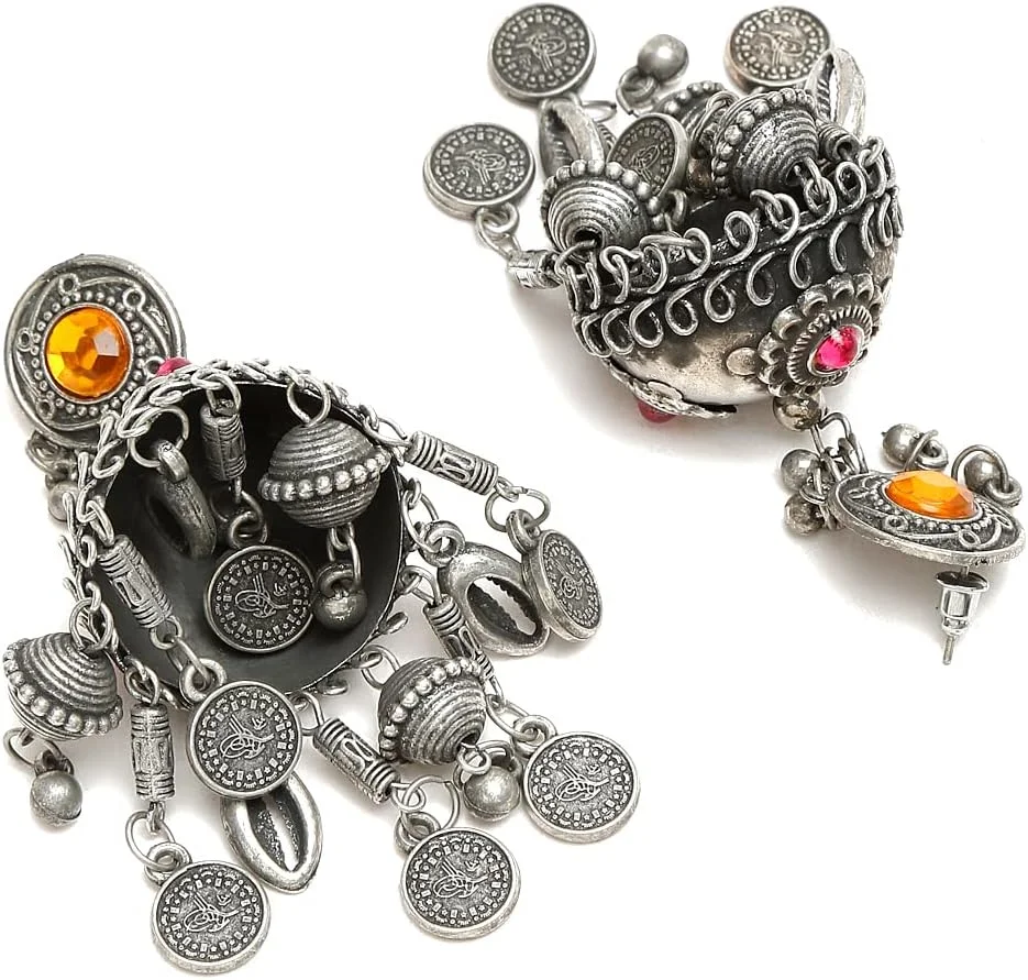 گوشواره های جومکی بزرگ نقره ای اکسید شده الهام گرفته از سلبریتی YouBella Jewellery برای دختران و زنان گوشواره های جومکی بزرگ نقره ای اکسید شده الهام گرفته از سلبریتی YouBella Jewellery برای دختران و زنان