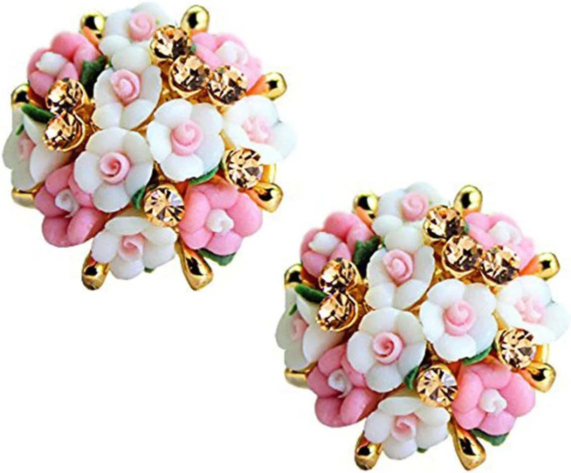 گوشواره های میخی رزینی YouBella برای زنان (سفید-صورتی) (YBEAR_31457)