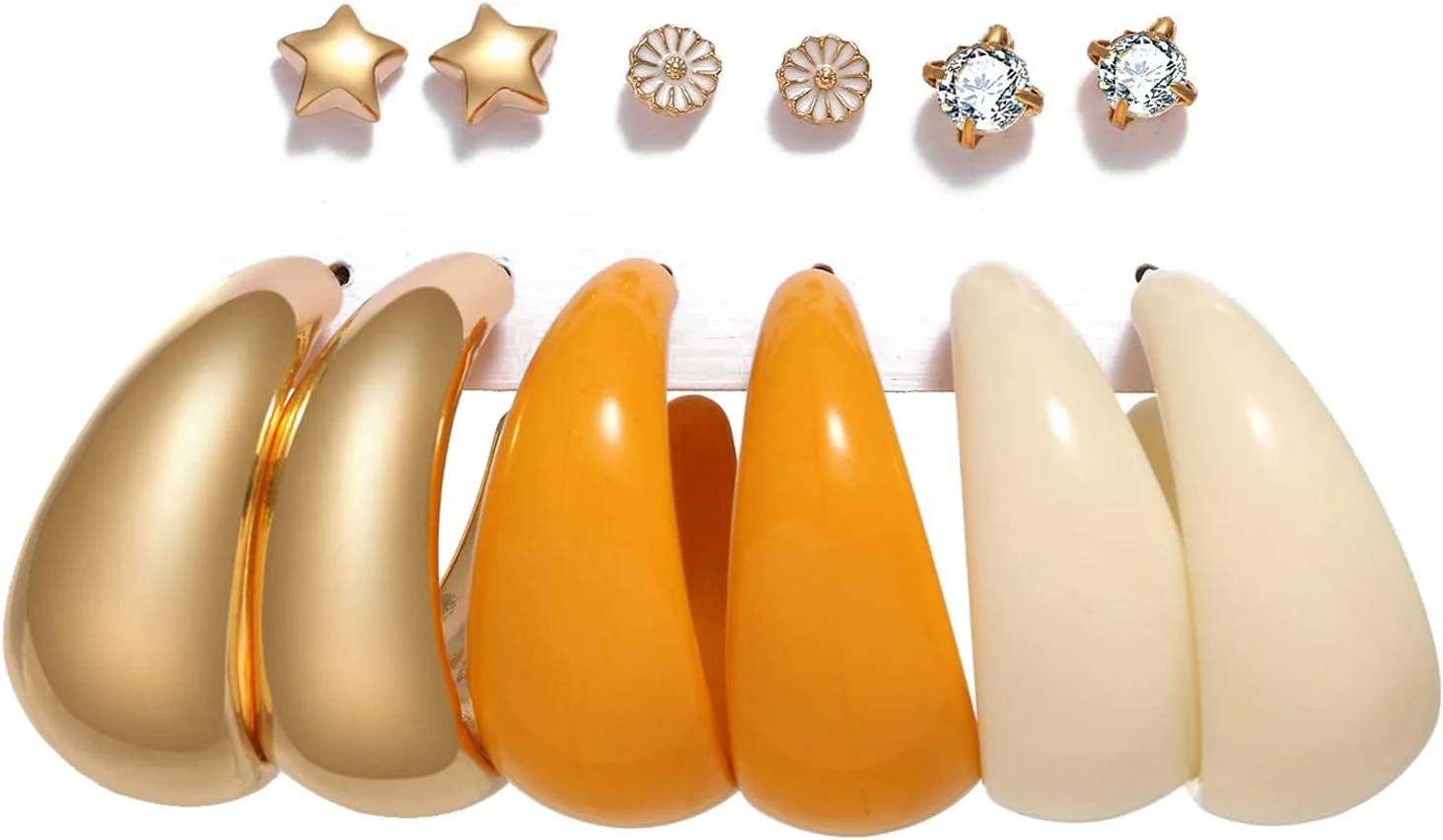 یوتبلا جواهرات، ست 6 جفت گوشواره آبکاری طلا برای دختران و زنان (چند رنگ) (YBEAR_32937)، متوسط