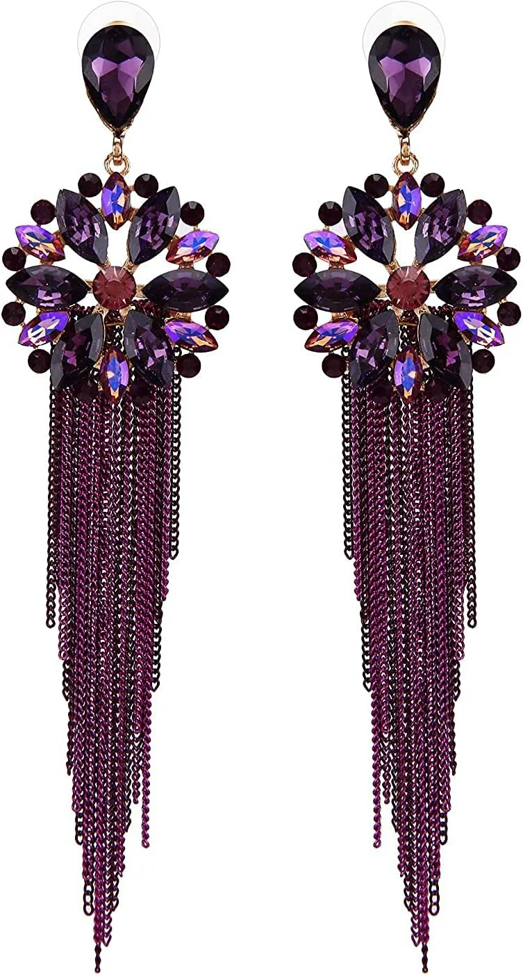 گوشواره های آویز کریستالی دست ساز YouBella با روکش طلایی - جواهرات زنانه (بنفش)