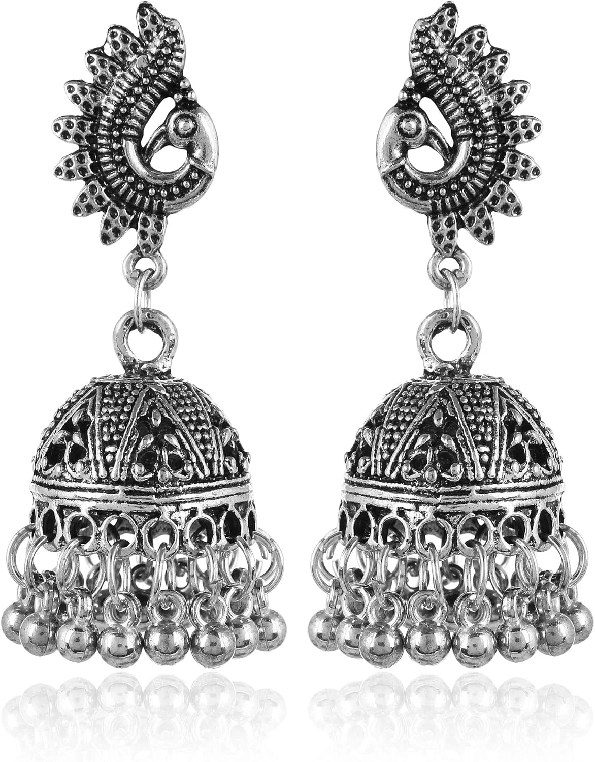 گوشواره های Jhumki نقره ای اکسید شده YouBella، مناسب مهمانی و مجالس برای زنان (نقره ای) (YBEAR_32205)