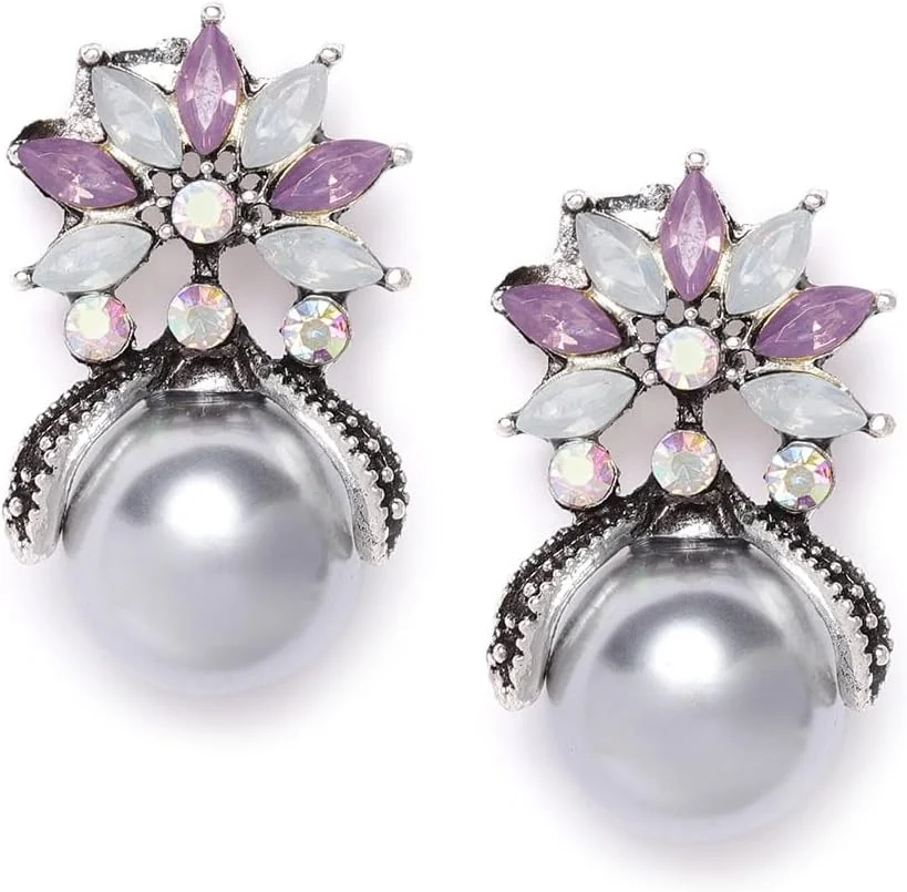 گوشواره میخی نقره ای با کریستال خاکستری YouBella مناسب دختران و زنان