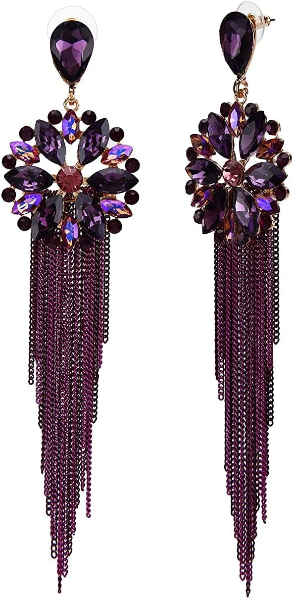 گوشواره های آویز کریستالی دست ساز YouBella با روکش طلایی - جواهرات زنانه (بنفش) گوشواره های آویز کریستالی دست ساز YouBella با روکش طلایی - جواهرات زنانه (بنفش)