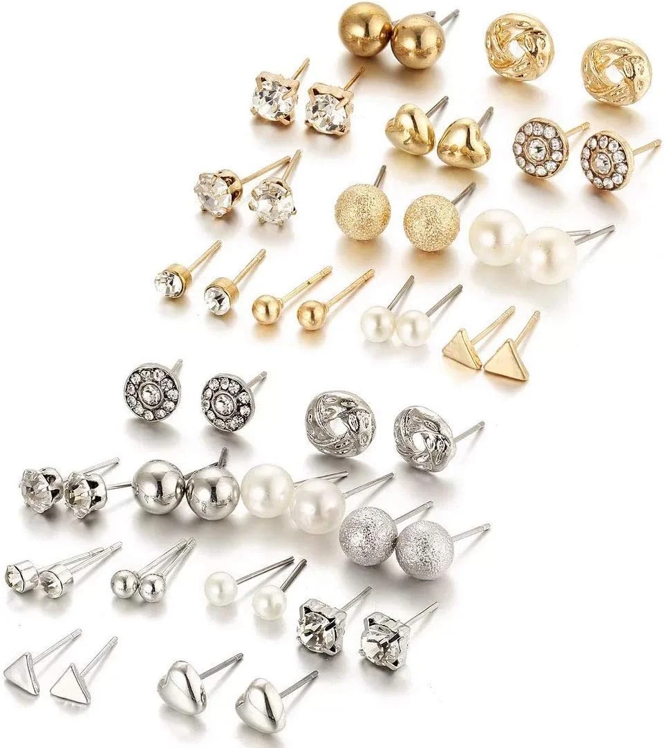 یوتبلا ست گوشواره میخی 24 عددی روکش طلایی دخترانه/زنانه (طلایی)