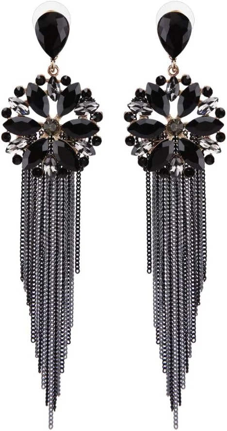 گوشواره های دست ساز منگوله دار کریستالی با روکش طلای YouBella Jewellery برای زنان (مشکی)