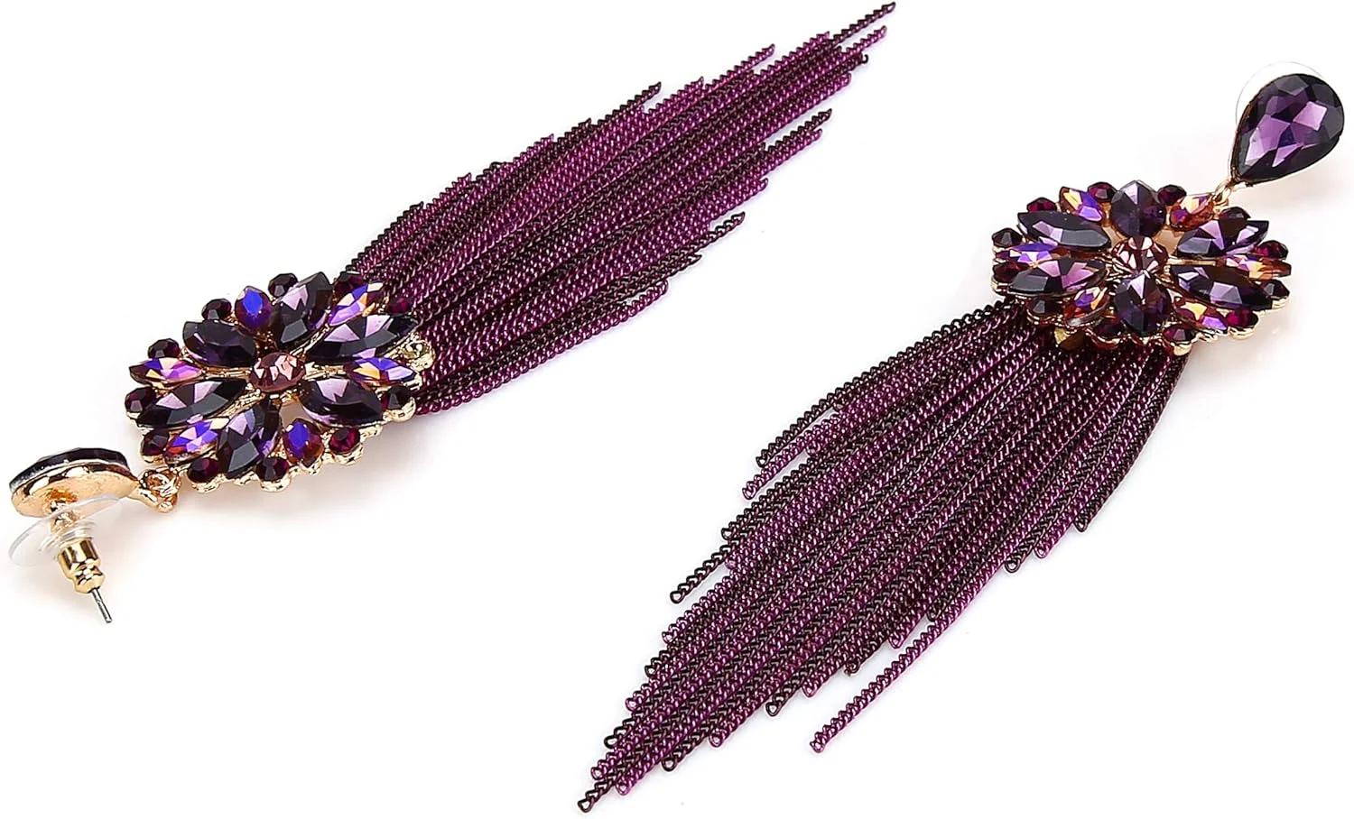 گوشواره های آویز کریستالی دست ساز YouBella با روکش طلایی - جواهرات زنانه (بنفش) گوشواره های آویز کریستالی دست ساز YouBella با روکش طلایی - جواهرات زنانه (بنفش)