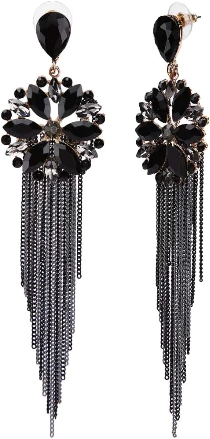 گوشواره های دست ساز منگوله دار کریستالی با روکش طلای YouBella Jewellery برای زنان (مشکی) گوشواره های دست ساز منگوله دار کریستالی با روکش طلای YouBella Jewellery برای زنان (مشکی)