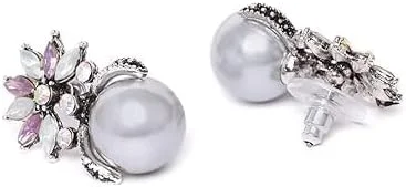 گوشواره میخی نقره ای با کریستال خاکستری YouBella مناسب دختران و زنان