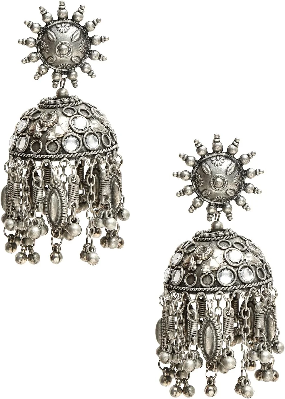 گوشواره های جومکی بزرگ نقره ای اکسید شده الهام گرفته از سلبریتی YouBella Jewellery برای دختران و زنان