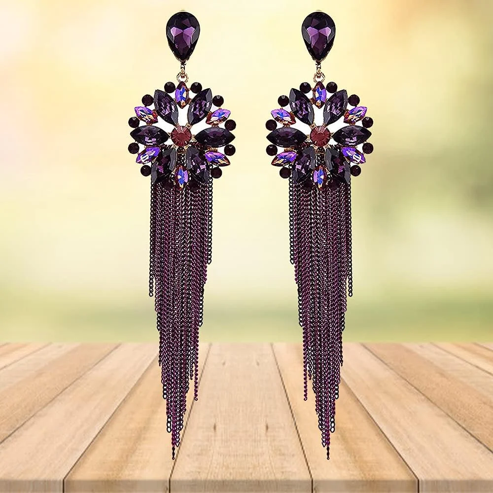 گوشواره های آویز کریستالی دست ساز YouBella با روکش طلایی - جواهرات زنانه (بنفش) گوشواره های آویز کریستالی دست ساز YouBella با روکش طلایی - جواهرات زنانه (بنفش)