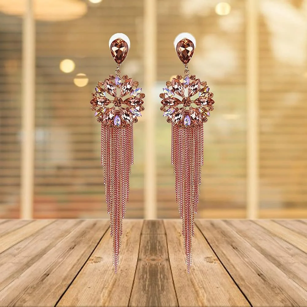 گوشواره زنانه YouBella Jewellery مدل کریستال منگوله ای دست ساز برای دختران و زنان گوشواره زنانه YouBella Jewellery مدل کریستال منگوله ای دست ساز برای دختران و زنان