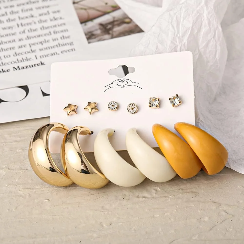 یوتبلا جواهرات، ست 6 جفت گوشواره آبکاری طلا برای دختران و زنان (چند رنگ) (YBEAR_32937)، متوسط یوتبلا جواهرات، ست 6 جفت گوشواره آبکاری طلا برای دختران و زنان (چند رنگ) (YBEAR_32937)، متوسط