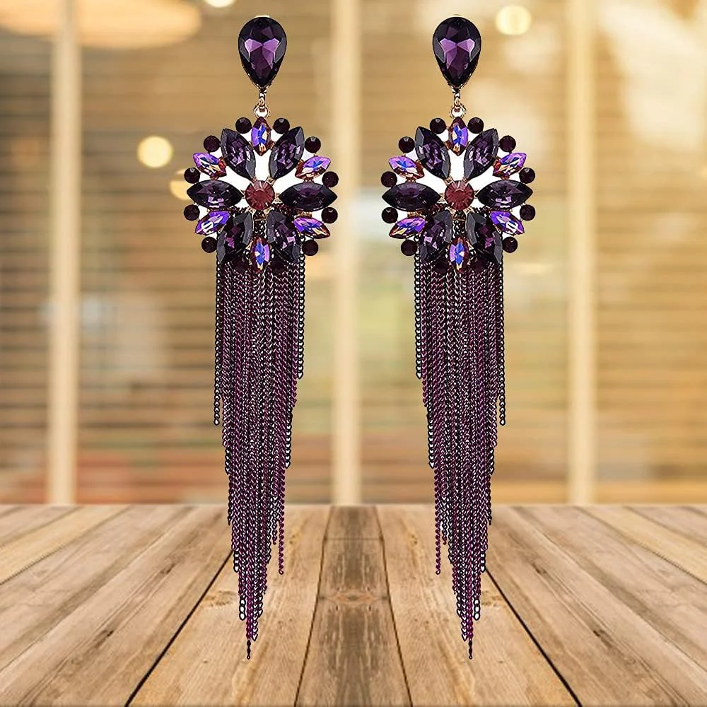 گوشواره های آویز کریستالی دست ساز YouBella با روکش طلایی - جواهرات زنانه (بنفش) گوشواره های آویز کریستالی دست ساز YouBella با روکش طلایی - جواهرات زنانه (بنفش)