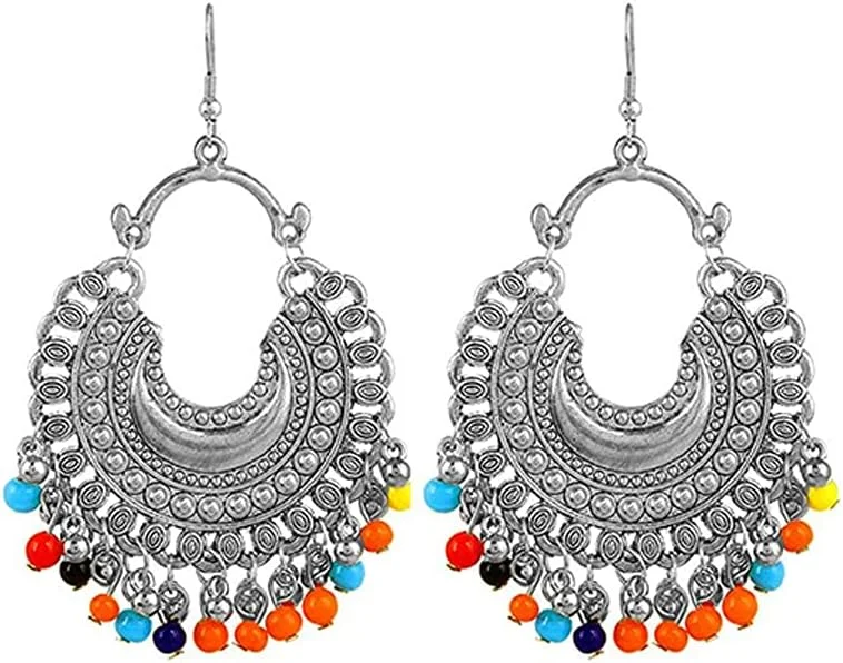 یوطلا، ست چهارتایی گوشواره های آویز چند رنگ طرح افغانی کشمیری با روکش طلایی و نقره ای اکسید شده، مناسب مهمانی و شیک برای دختران و زنان یوطلا، ست چهارتایی گوشواره های آویز چند رنگ طرح افغانی کشمیری با روکش طلایی و نقره ای اکسید شده، مناسب مهمانی و شیک برای دختران و زنان