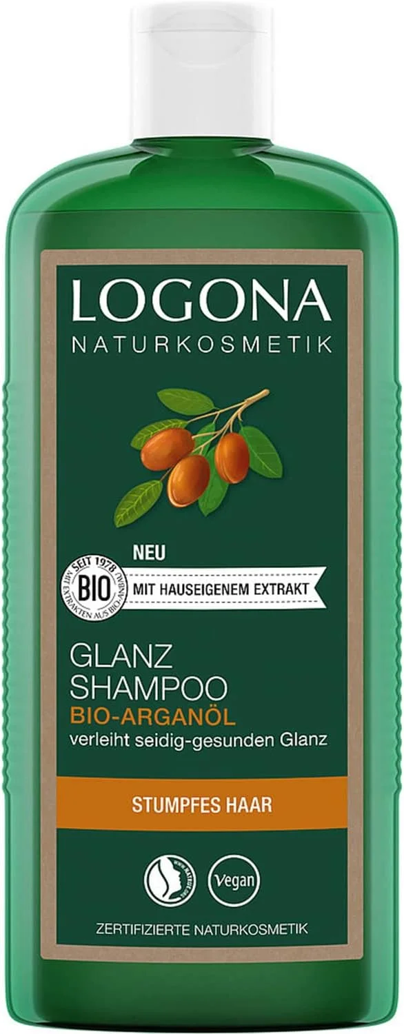 شامپو براق کننده موهای طبیعی لوگونا، حاوی روغن آرگان ارگانیک، با فرمول درخشش طبیعی برای موهای سالم، رطوبت رسانی قوی برای موهای خشک و آسیب دیده، حاوی عصاره های گیاهی ارگانیک، وگان، 250 میلی لیتر
