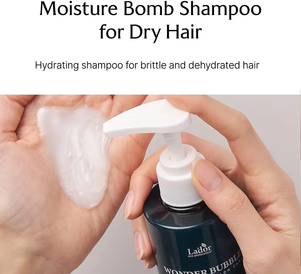 شامپو حجم دهنده و ضد وز موهای خشک لادر Wonder Bubble حاوی 8 پپتید، کراتین، سکران، اسید هیالورونیک و اوره برای موهای نازک، آسیب دیده، وز و مجعد - فاقد پارابن 250 میلی لیتر LADOR کره