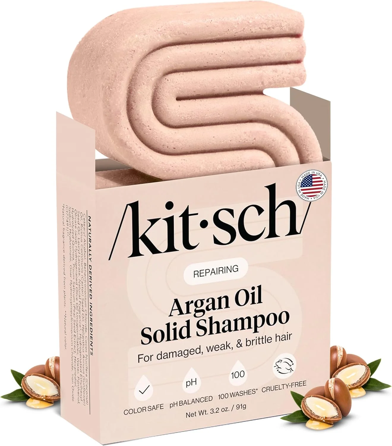 شامپو بار روغن آرگان کیچ - شامپو ترمیم کننده مو برای آقایان و بانوان - تقویت کننده، مغذی، کاهش شکستگی و افزایش خاصیت ارتجاعی مو - فاقد سیلیکون، پارابن و سولفات، ساخت آمریکا - 90 گرم