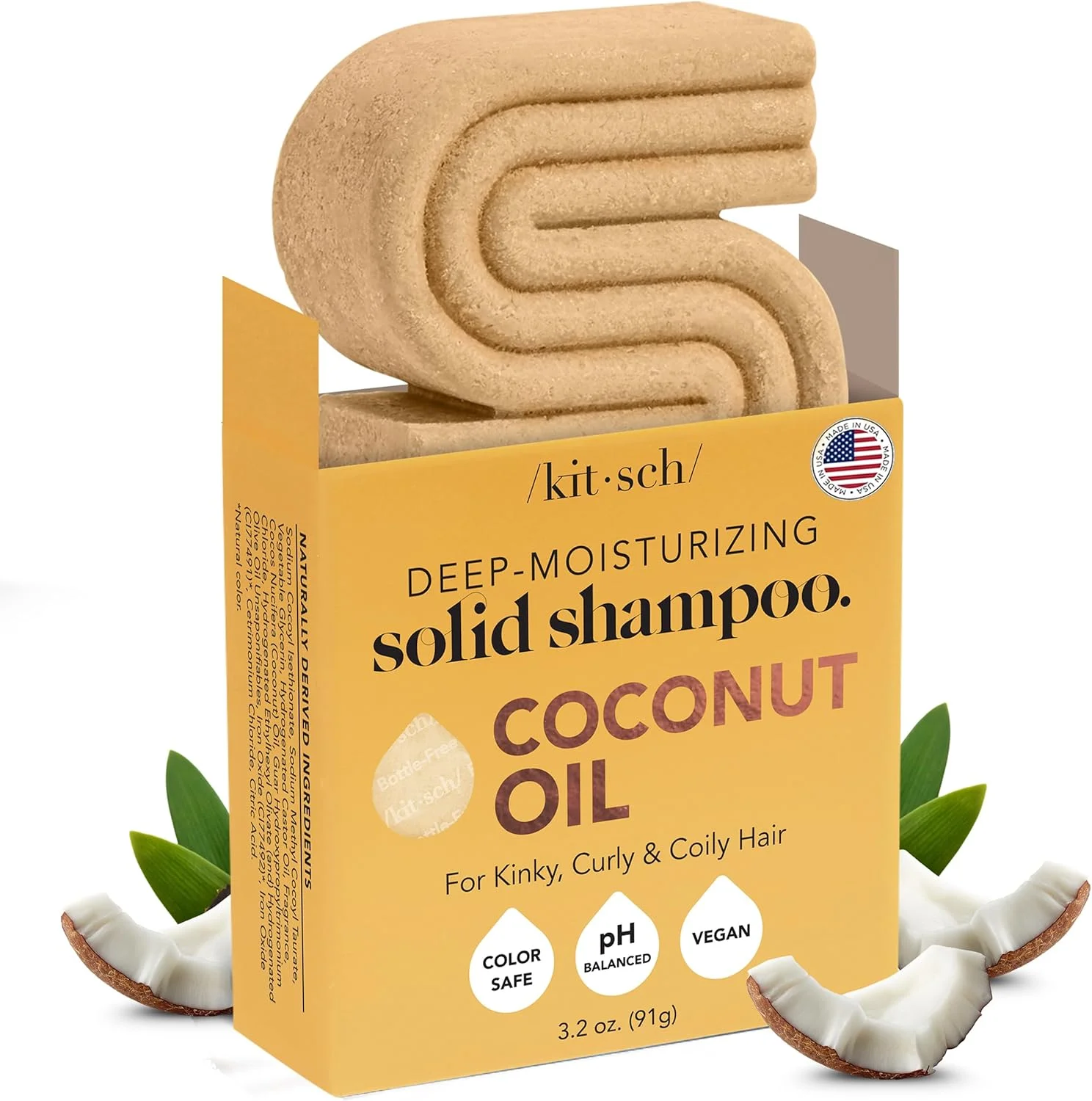 شامپو بار روغن نارگیل کیچ - آبرسان و نرم کننده موهای خشک و آسیب دیده - شامپو مرطوب کننده عمیق برای موهای فر - شامپو ایمن برای موهای رنگ شده - بدون سیلیکون، پارابن و سولفات - 90 گرم